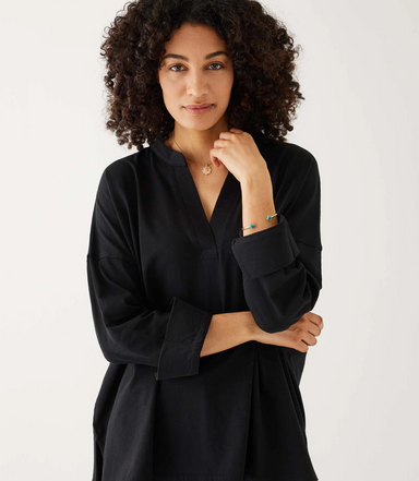 black v-neck t-shirt with cuff sleeves