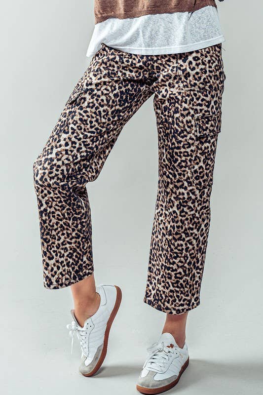 Cropped Leopard Cargo Pants