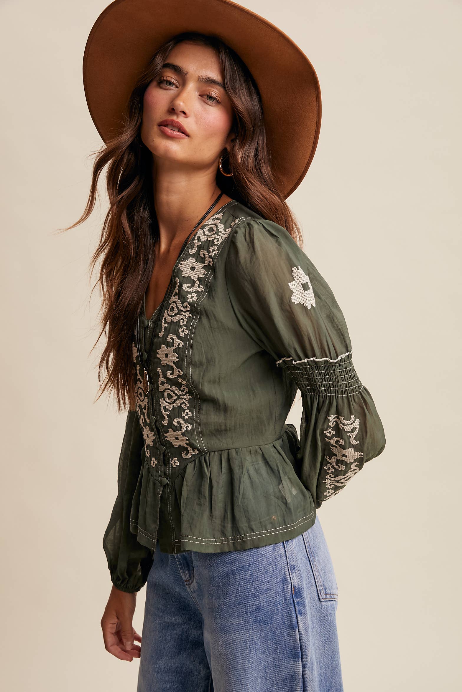 Embroidered Peplum Blouse
