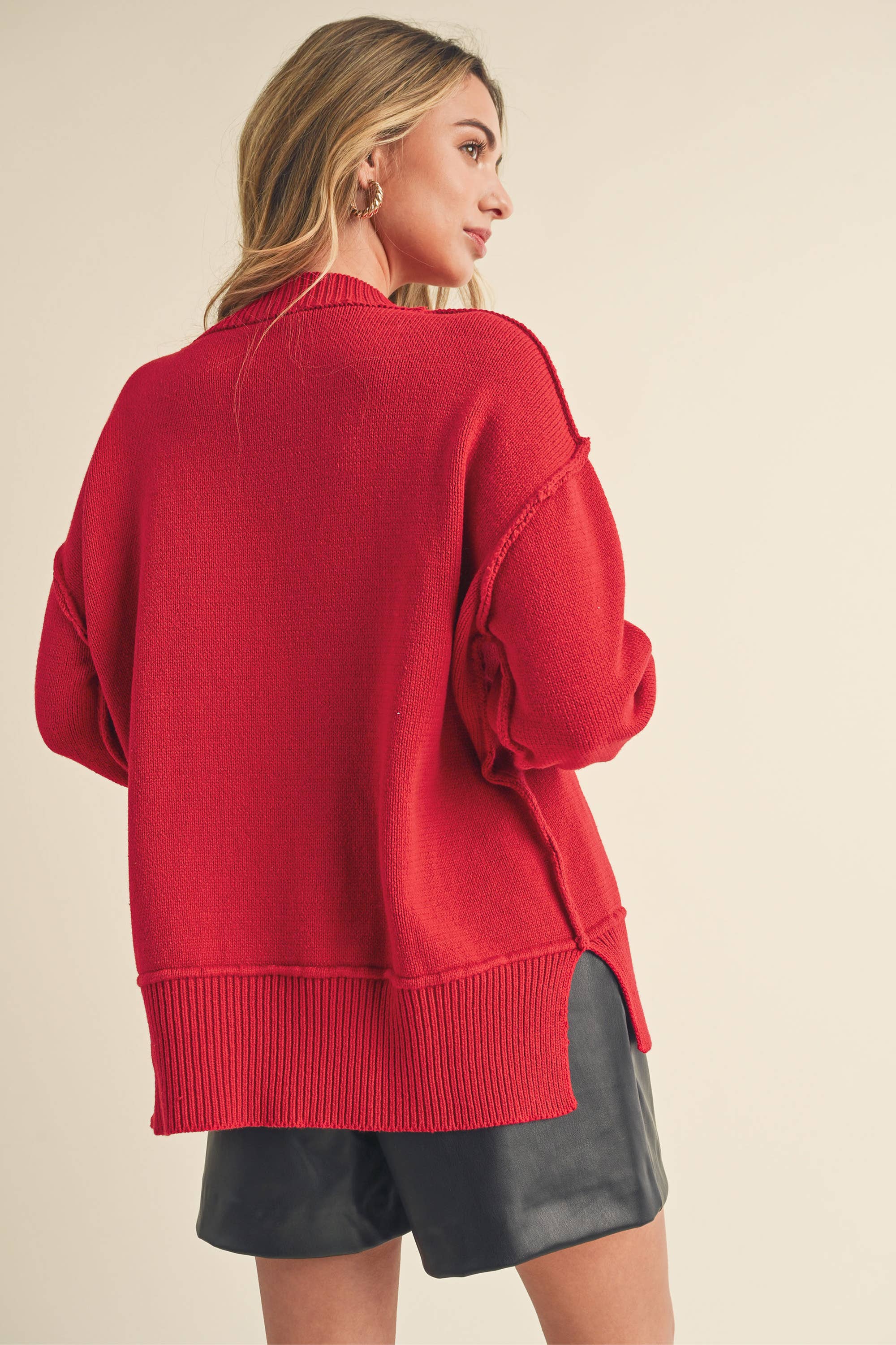 Red Exposed Seam Sweater