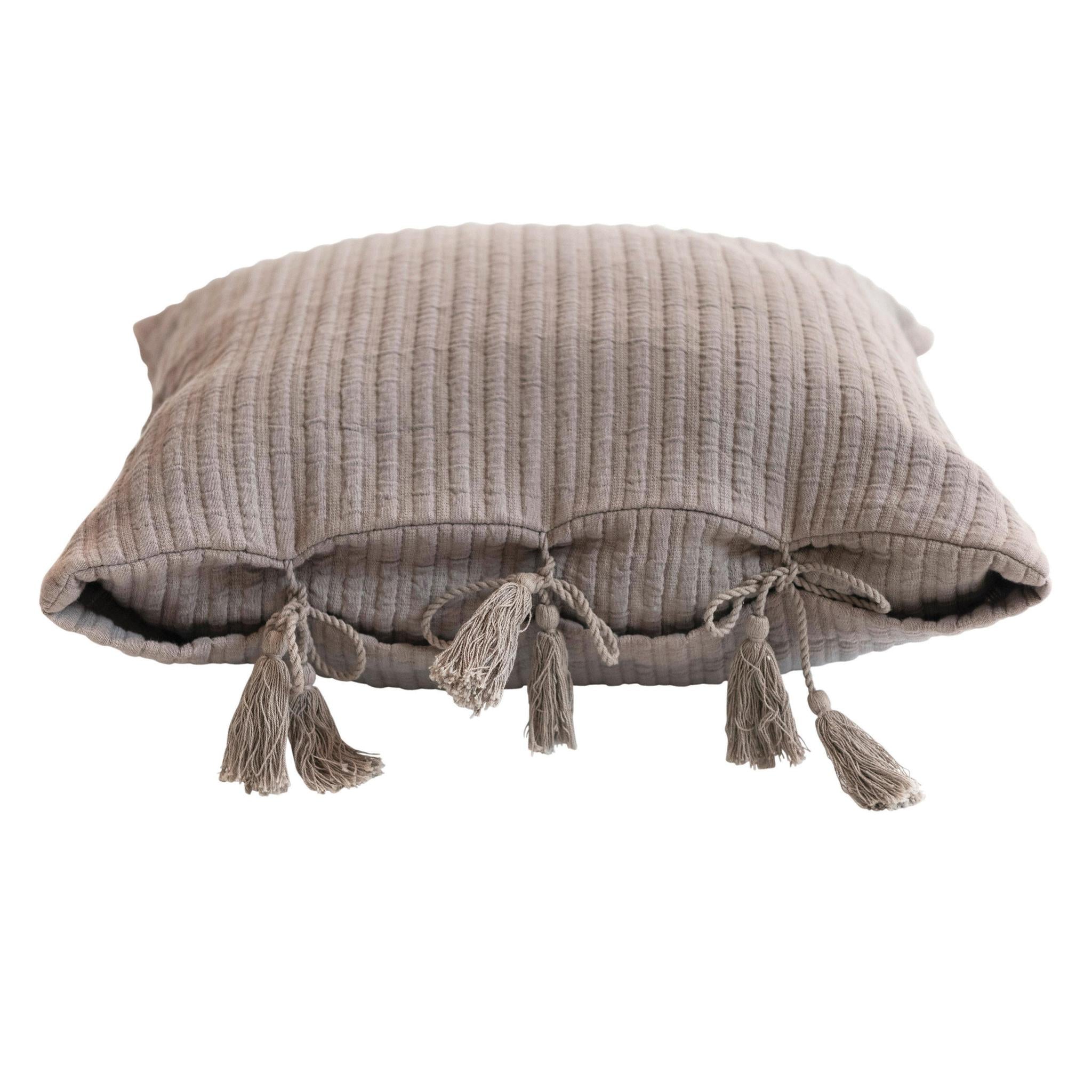 Square Woven Cotton Pillow w/ Tassel Ties