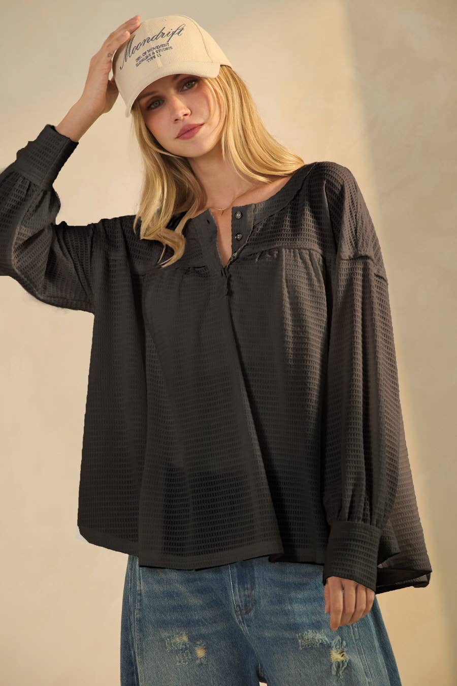 Textured Knit Henley Blouse