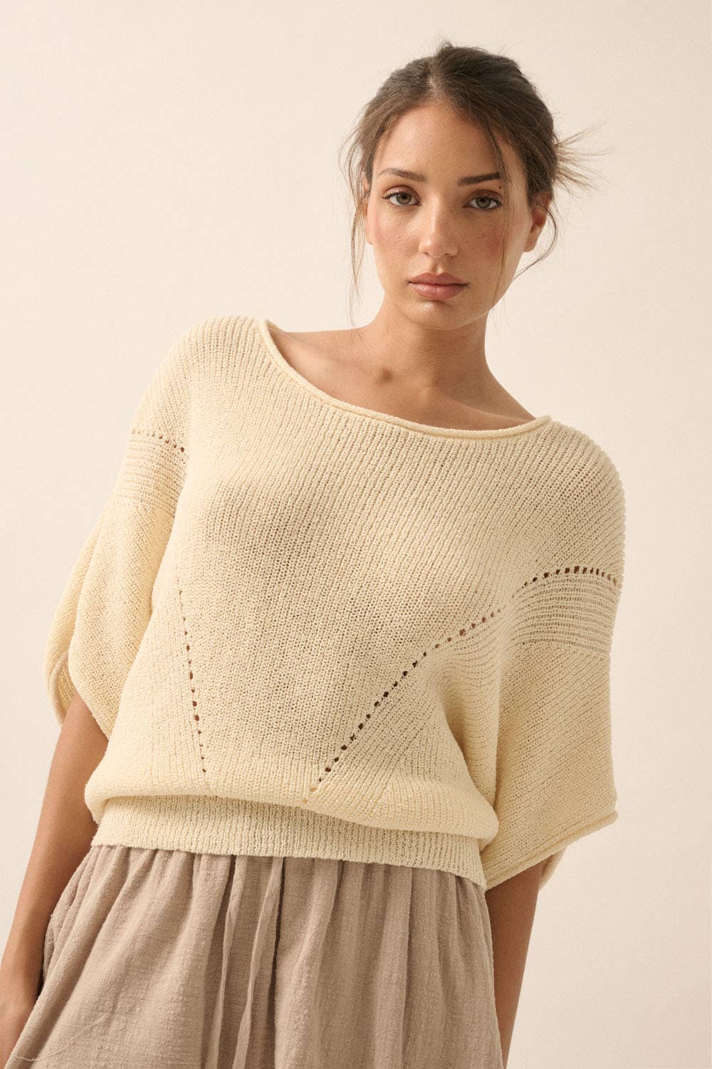 Short-Sleeve Pointelle Sweater