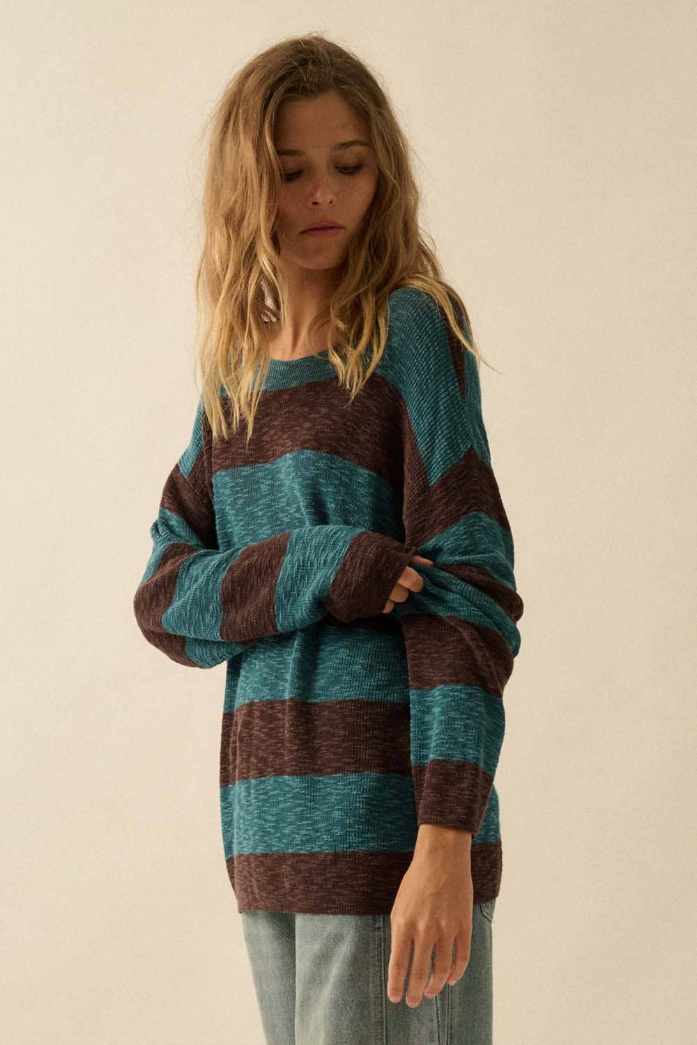 Striped Ribbed-Knit Sweater