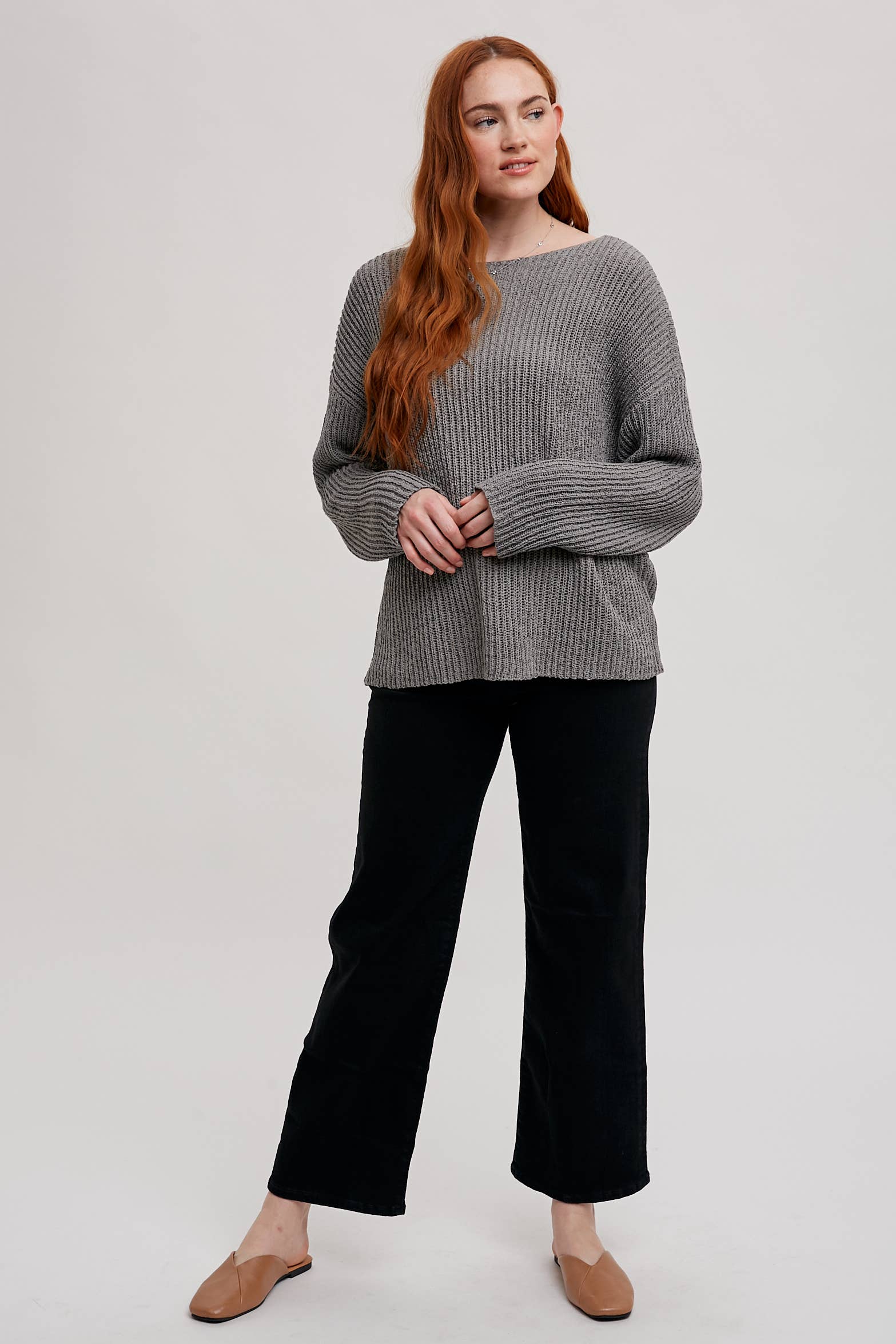 Gray Wide Neck Sweater