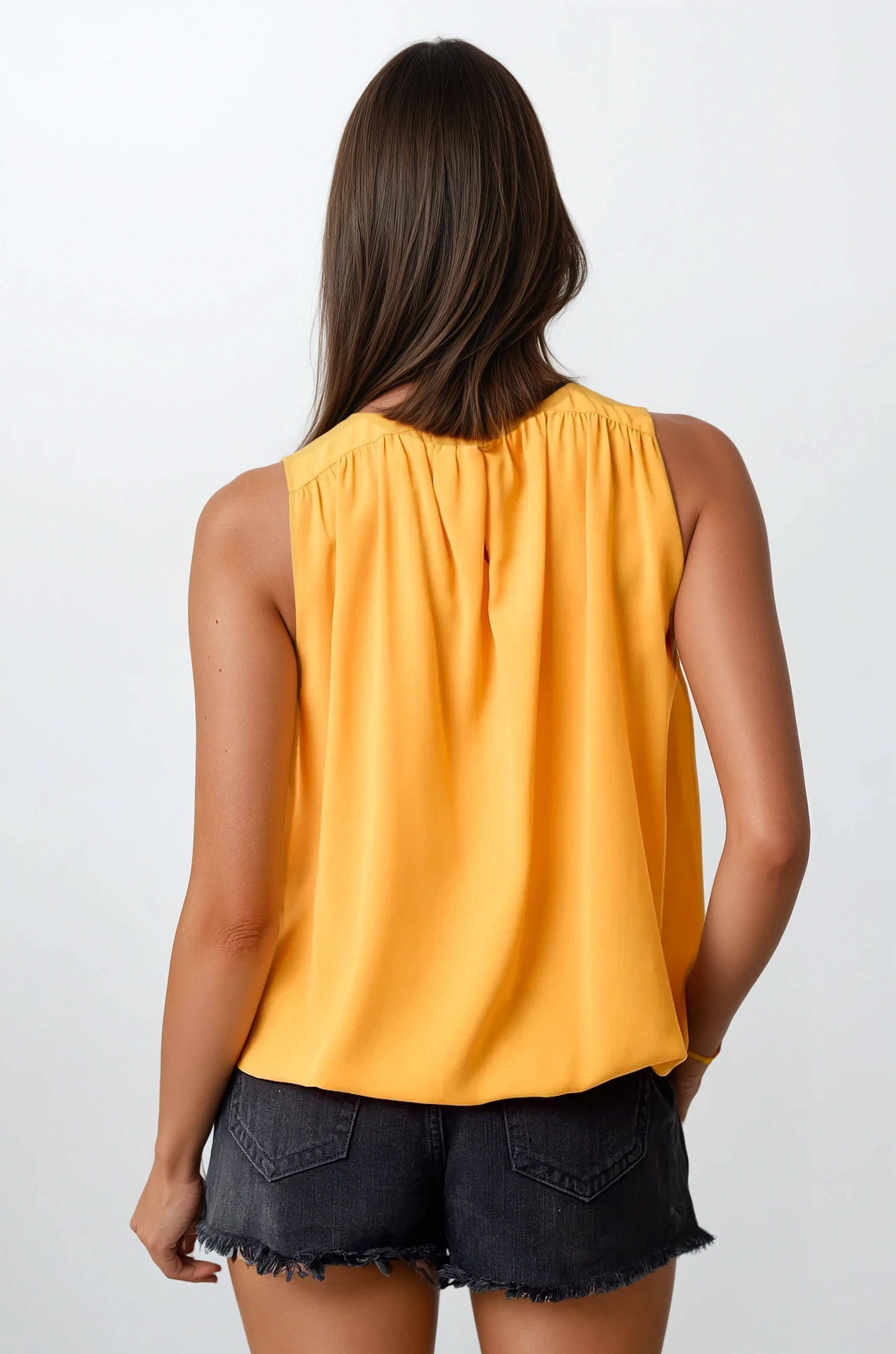 Shirred Sleeveless Blouse