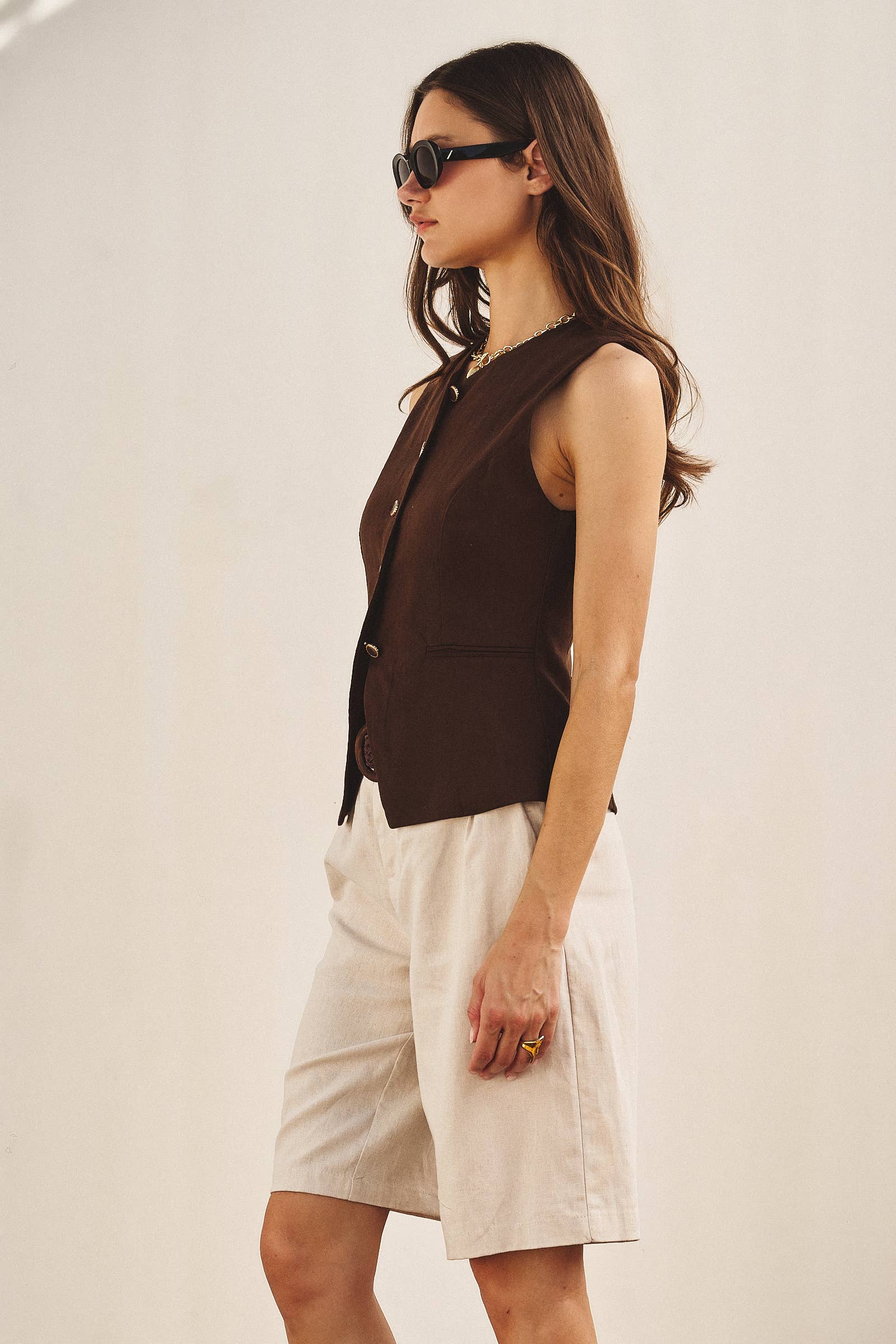 Tailored Linen Blend Waistcoat Vest