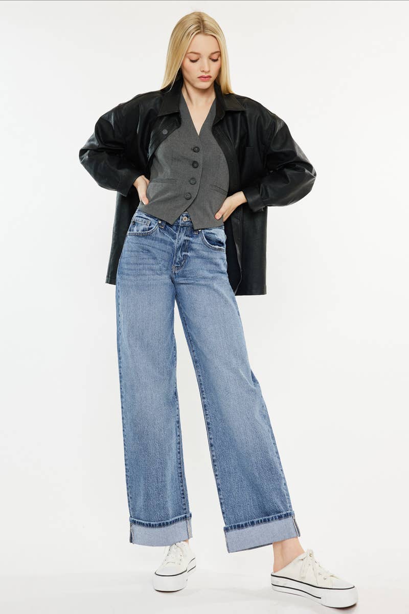 Wide Leg Cuffed Jeans