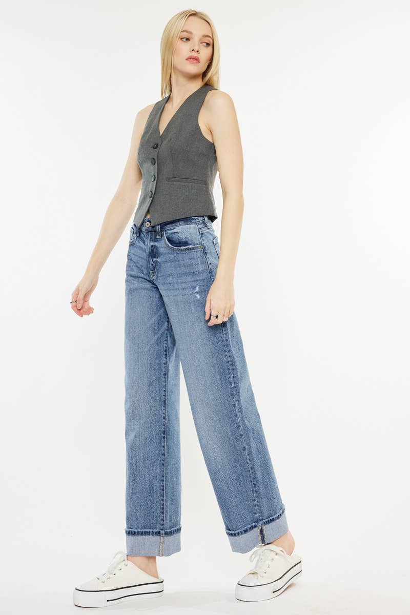 Wide Leg Cuffed Jeans