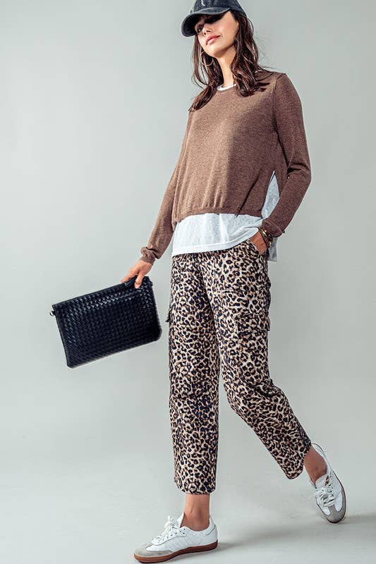 Cropped Leopard Cargo Pants