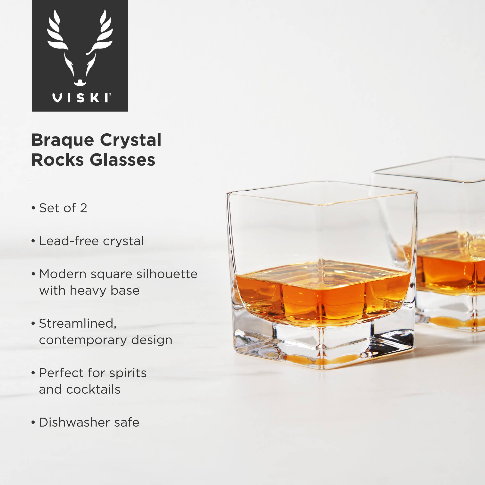 Braque Heavy Base Square Crystal Rocks Glasses