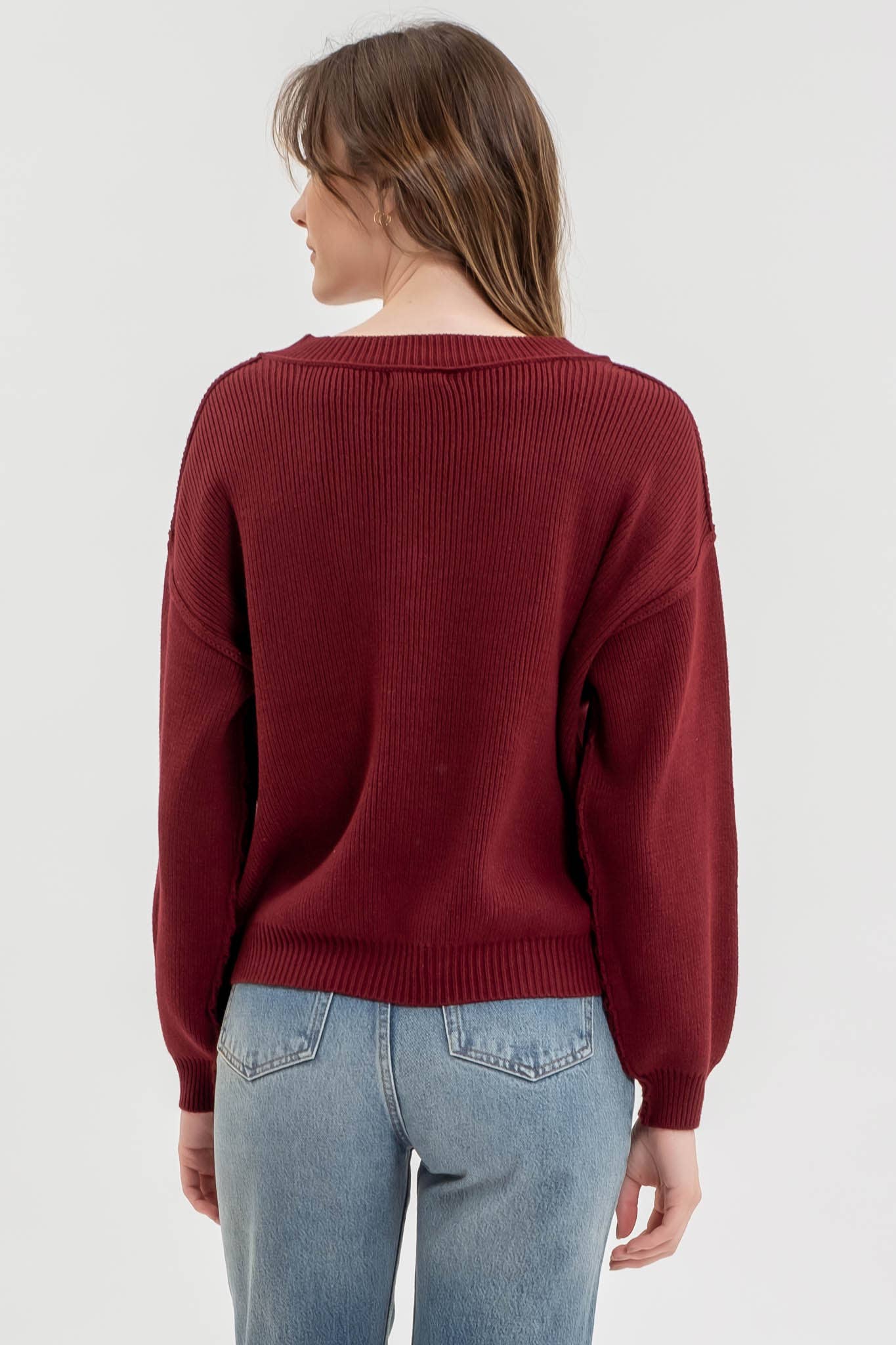 Exposed Seam V-Neck Sweater