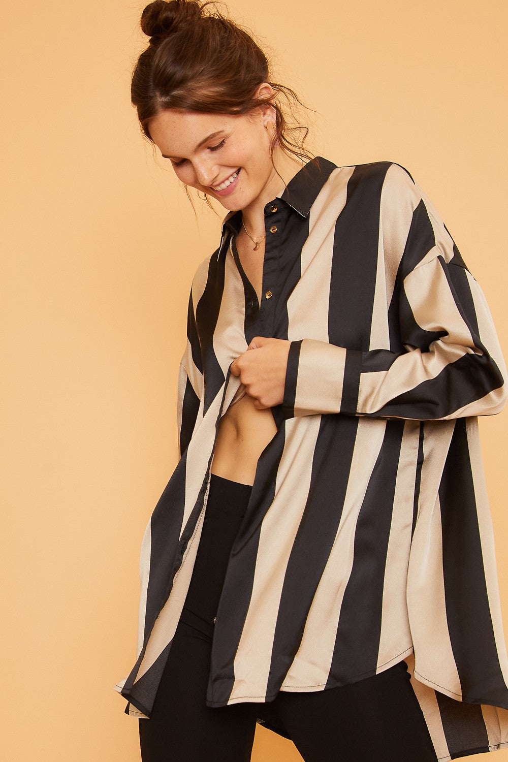 Wide Stripe Satin Blouse