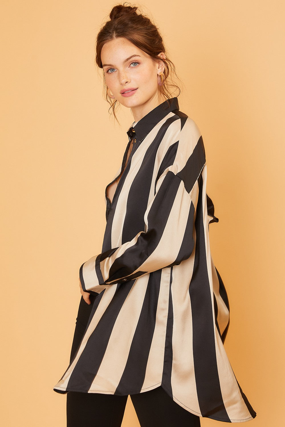 Wide Stripe Satin Blouse