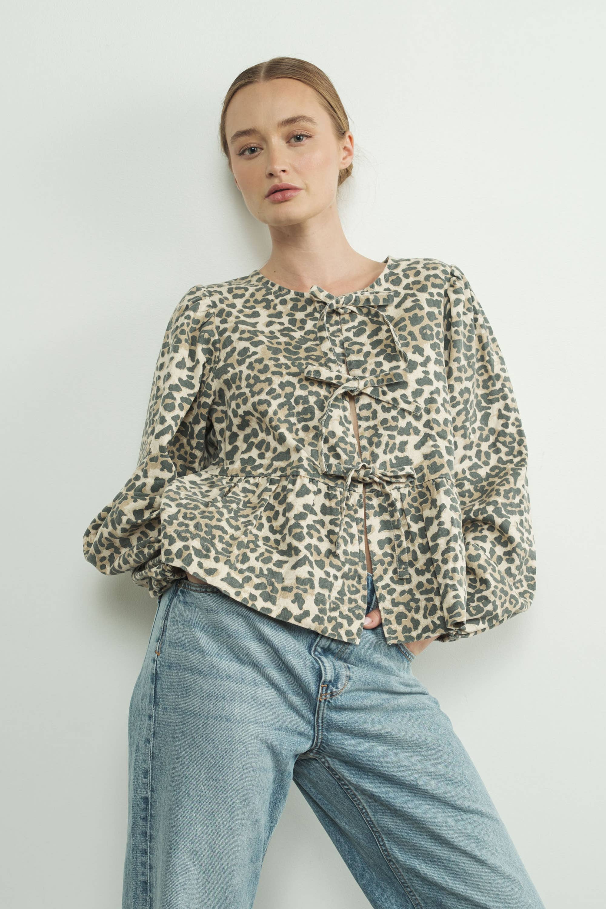 Leopard Bow Tie Blouse