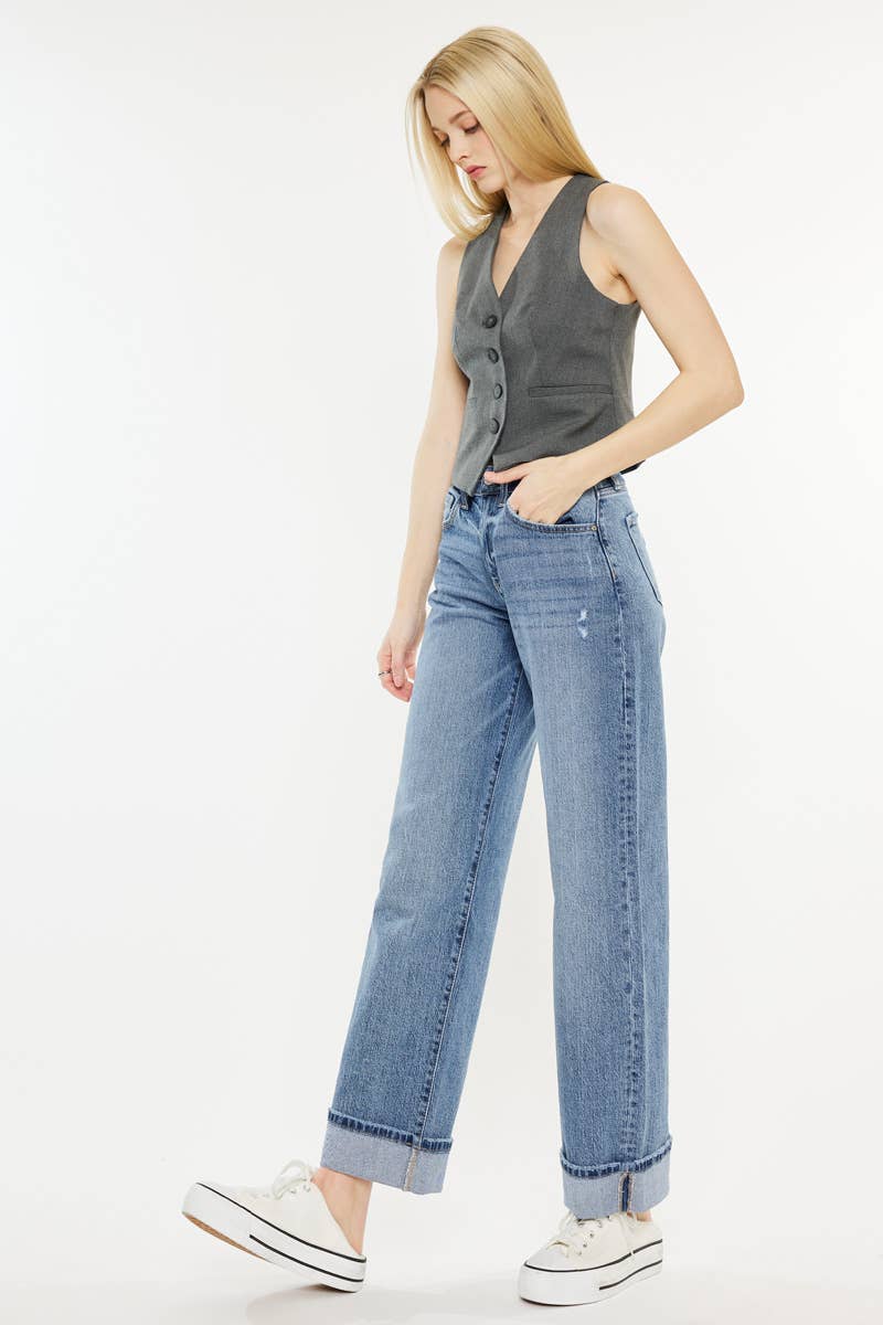 Wide Leg Cuffed Jeans