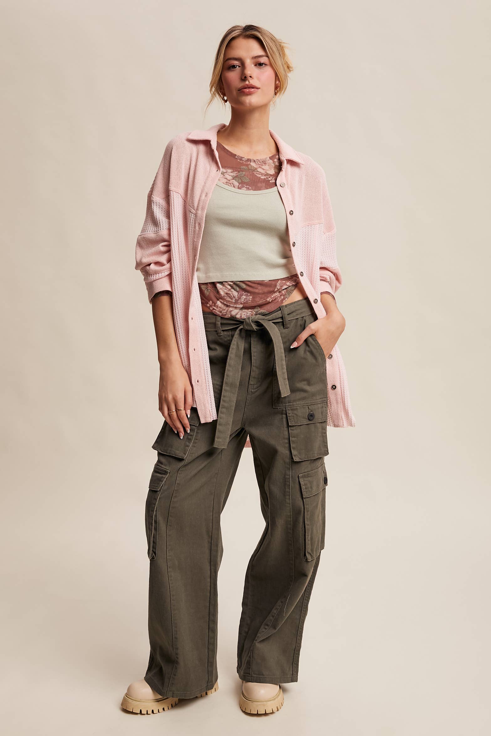 Belted Wide-Leg Cargo Pants