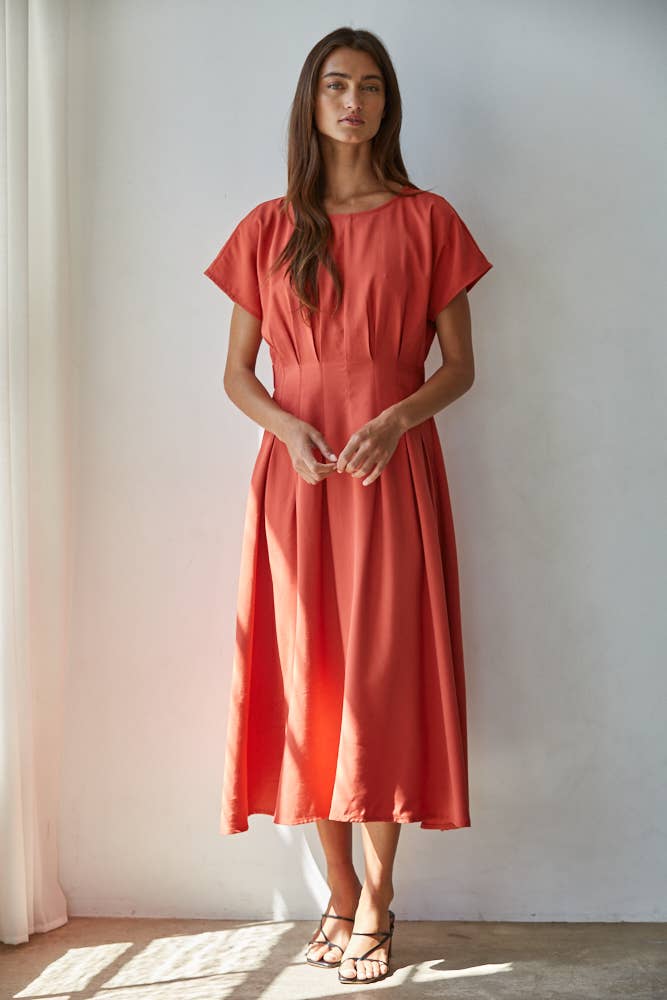 Pleated Flare Midi Dress