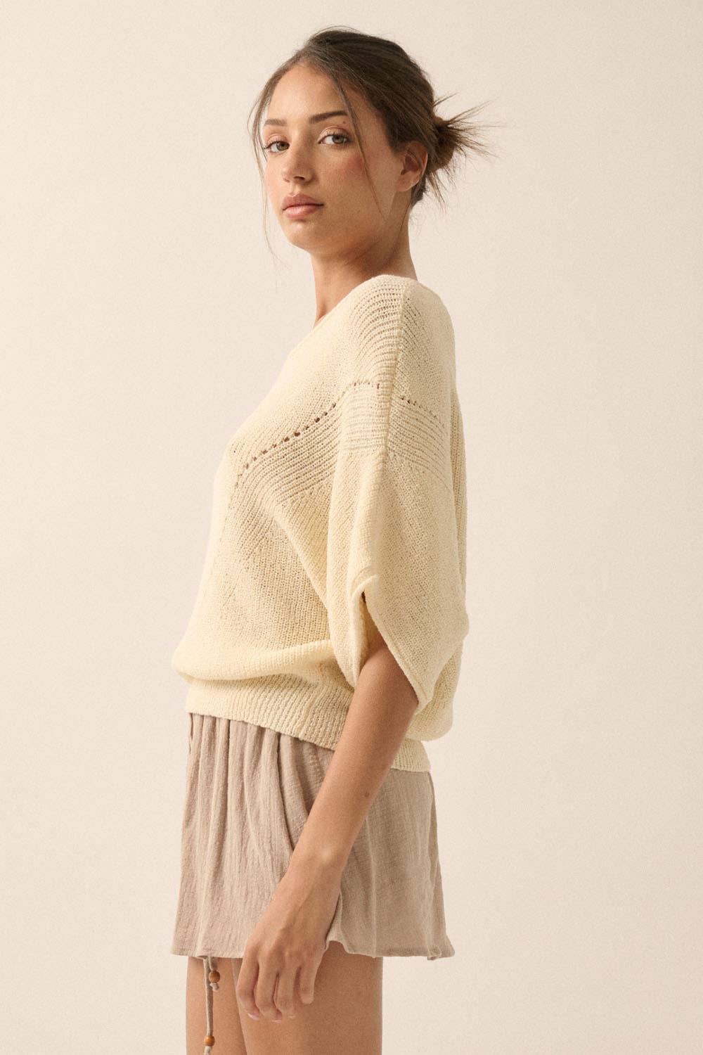 Short-Sleeve Pointelle Sweater