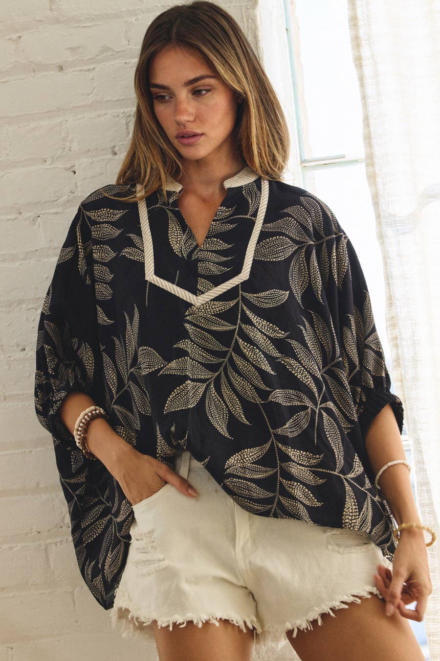 Botanical Print Relaxed-Fit Blouse