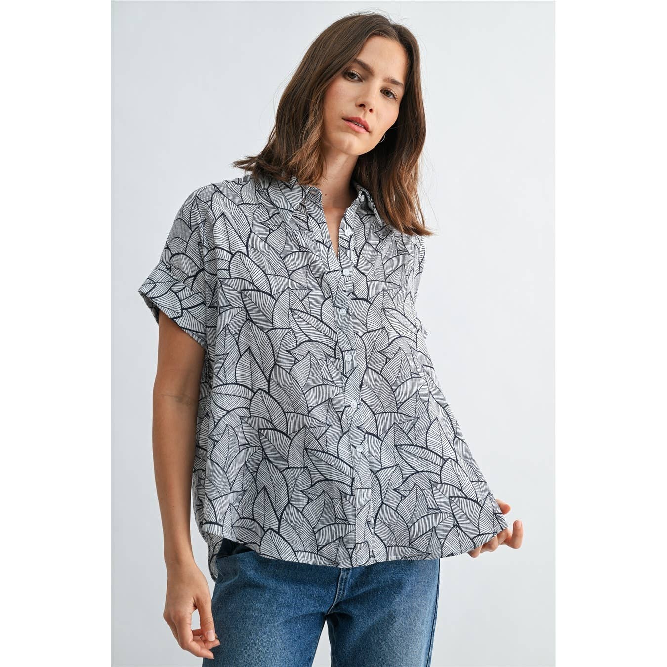 Leaf Print Button Up