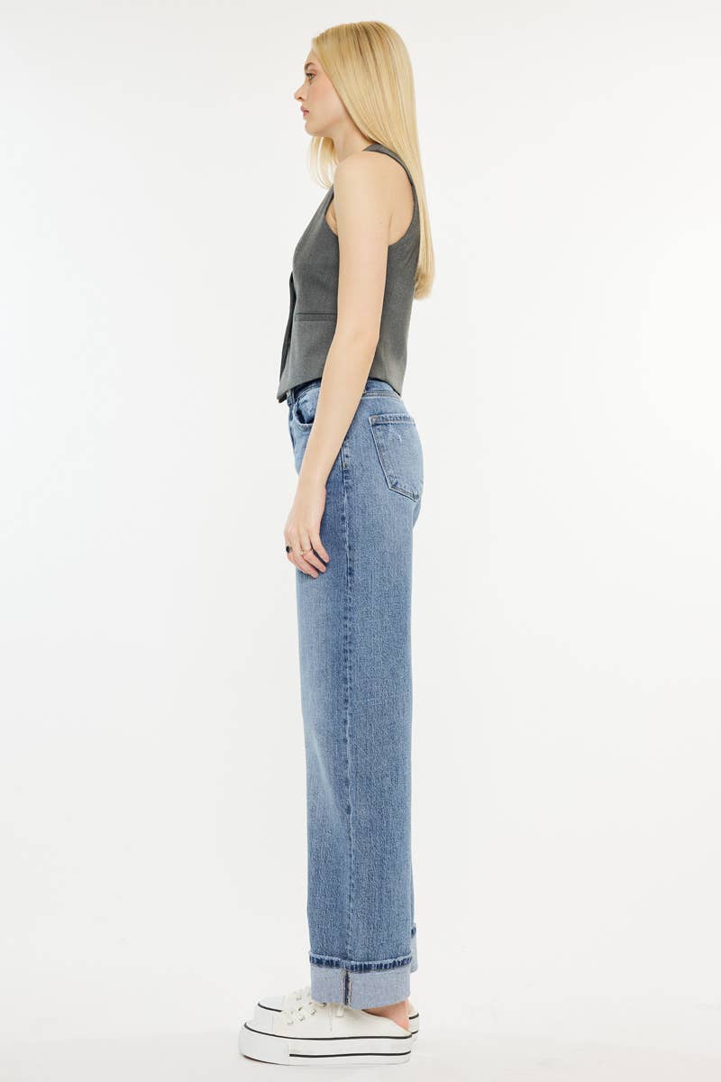 Wide Leg Cuffed Jeans
