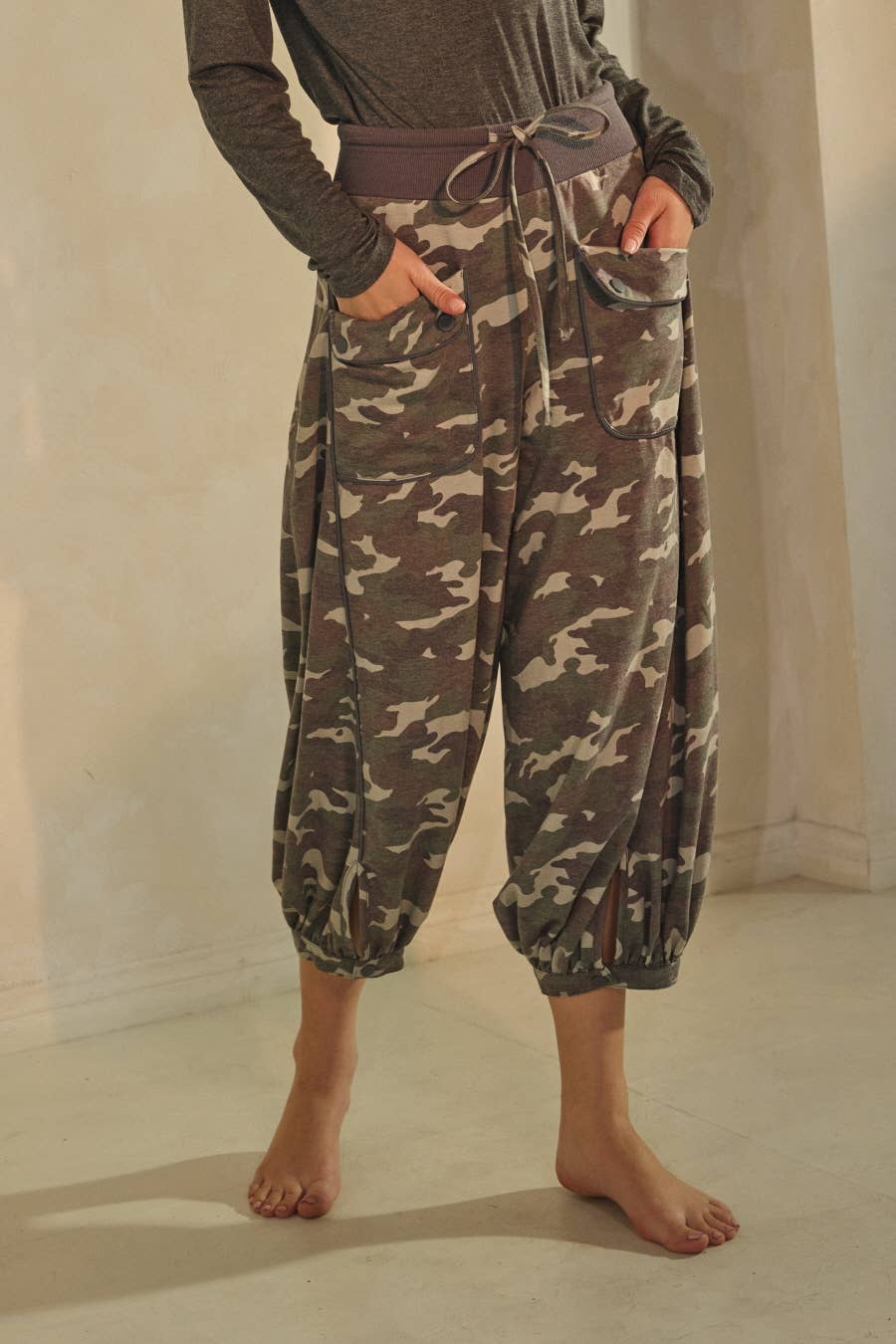 Acid Washed Camo Print Bubble Pants