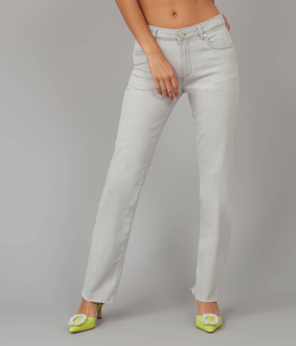pale taupey gray jeans, midrise with raw hem