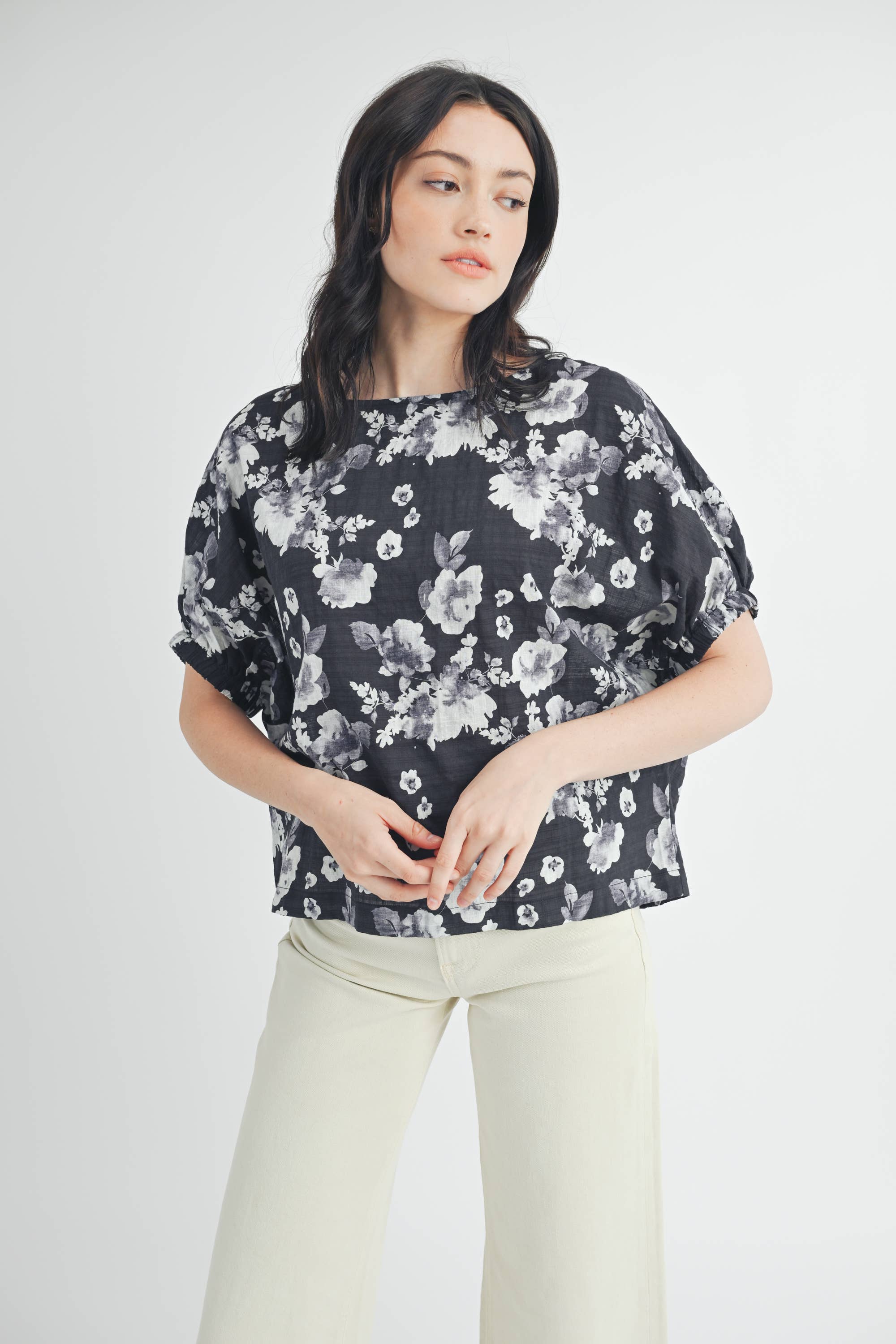 Black & White Floral Print Blouse