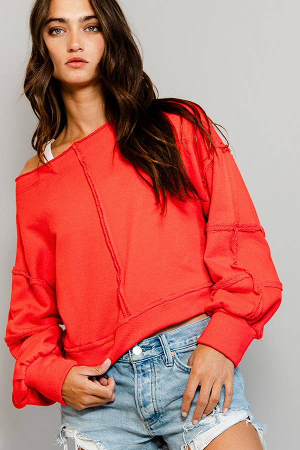 Raw-edge Crop Pullover Top