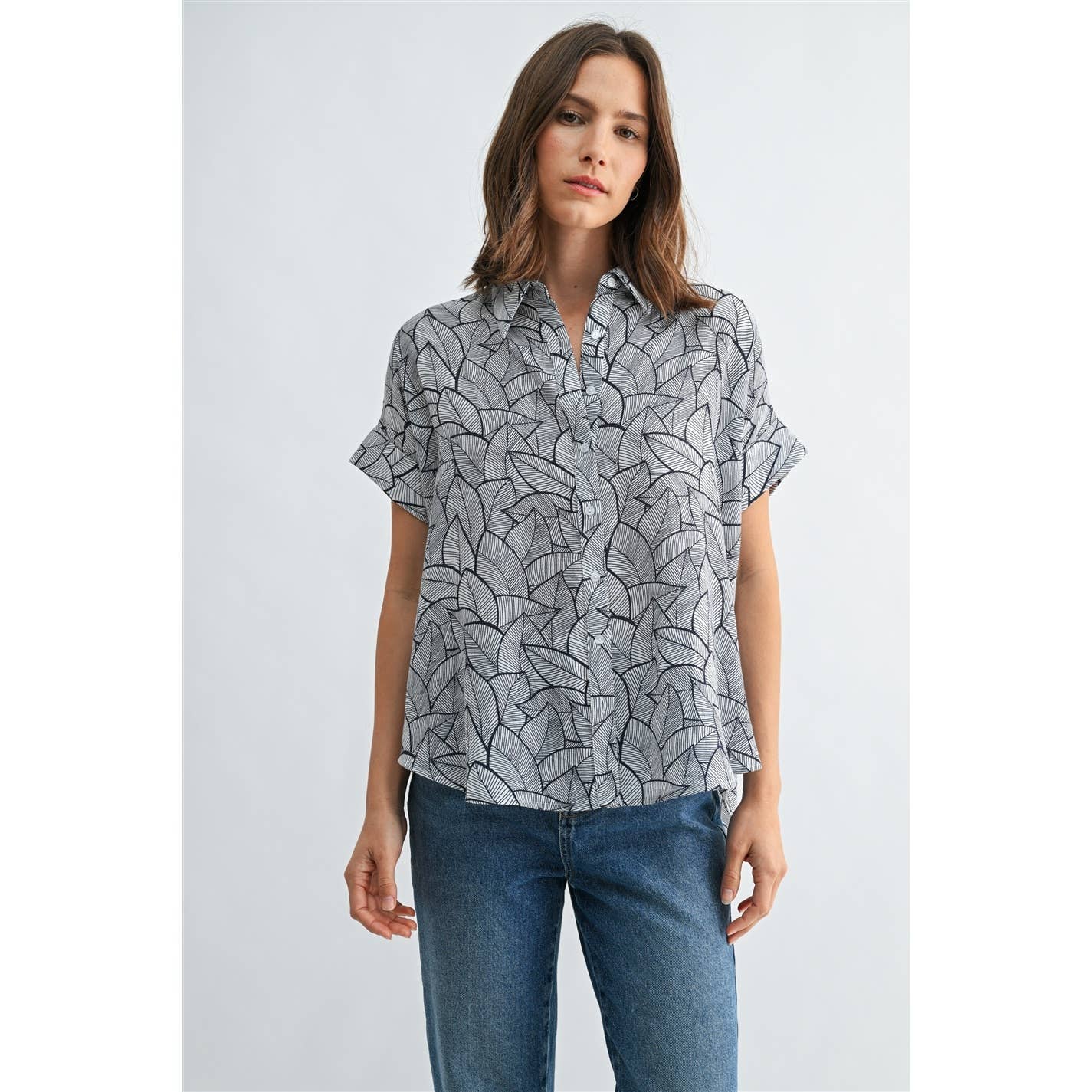 Leaf Print Button Up