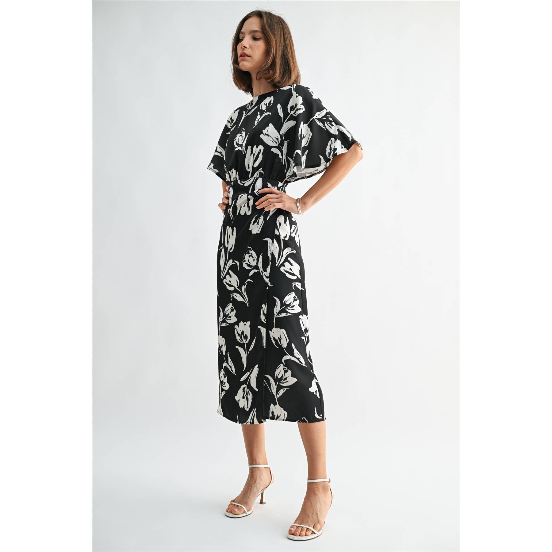 Floral Satin Wrap Dress