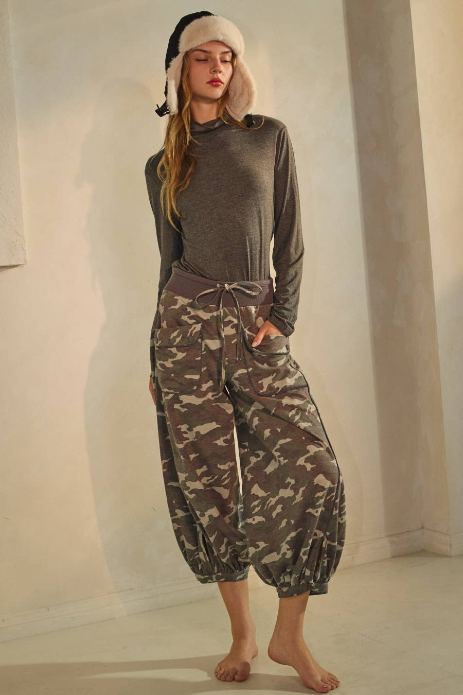 Acid Washed Camo Print Bubble Pants
