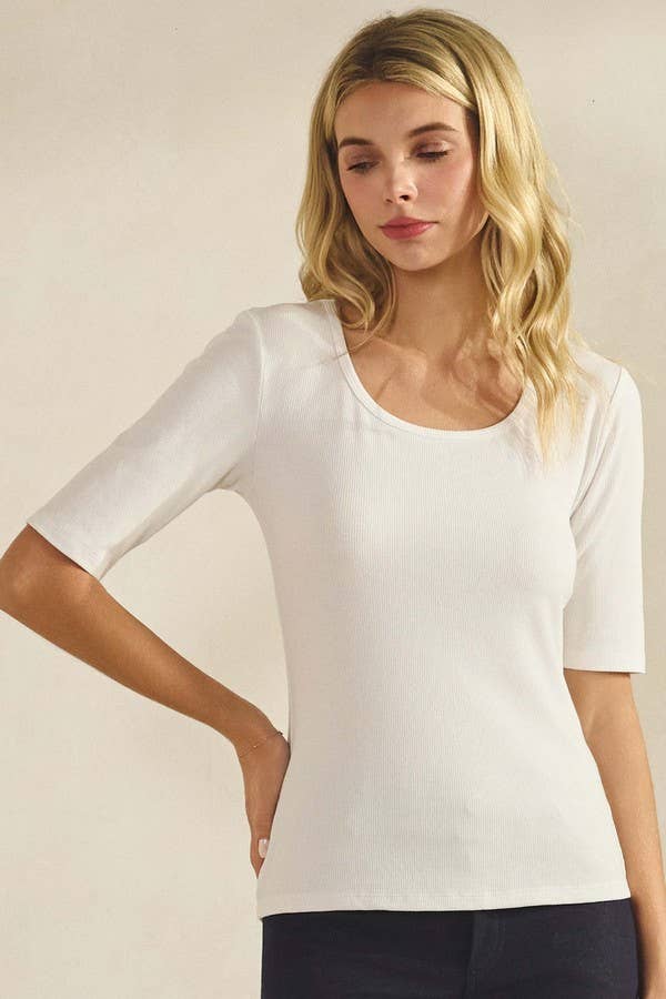 Modern Mid Sleeve Ribbed Fitted Top