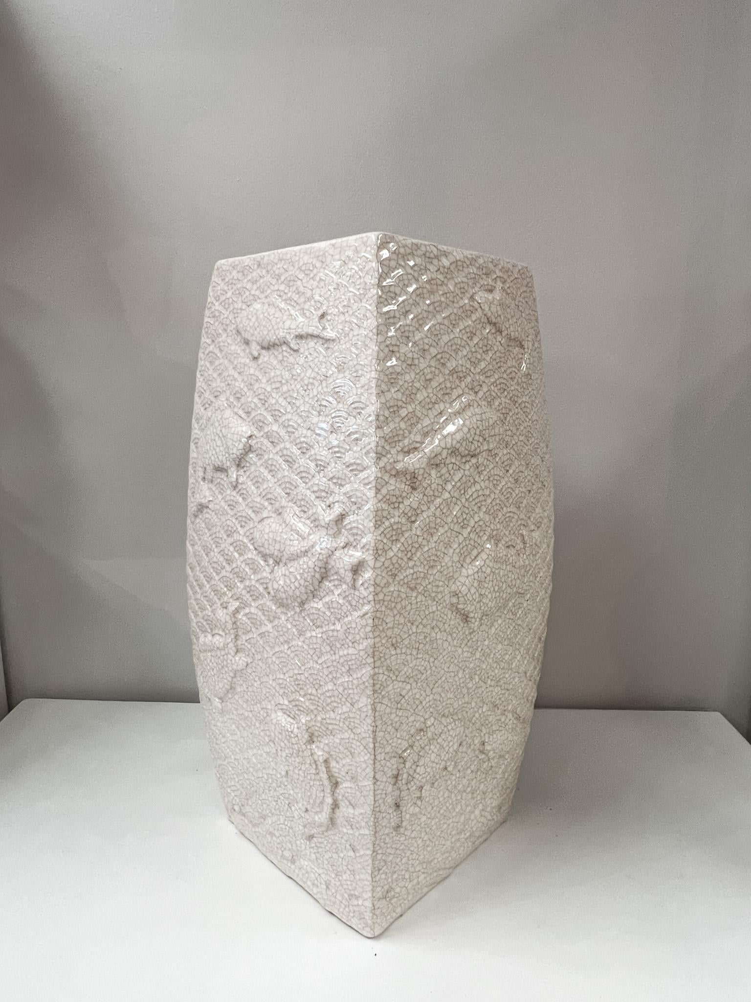 Embossed Koi Crackle Vase