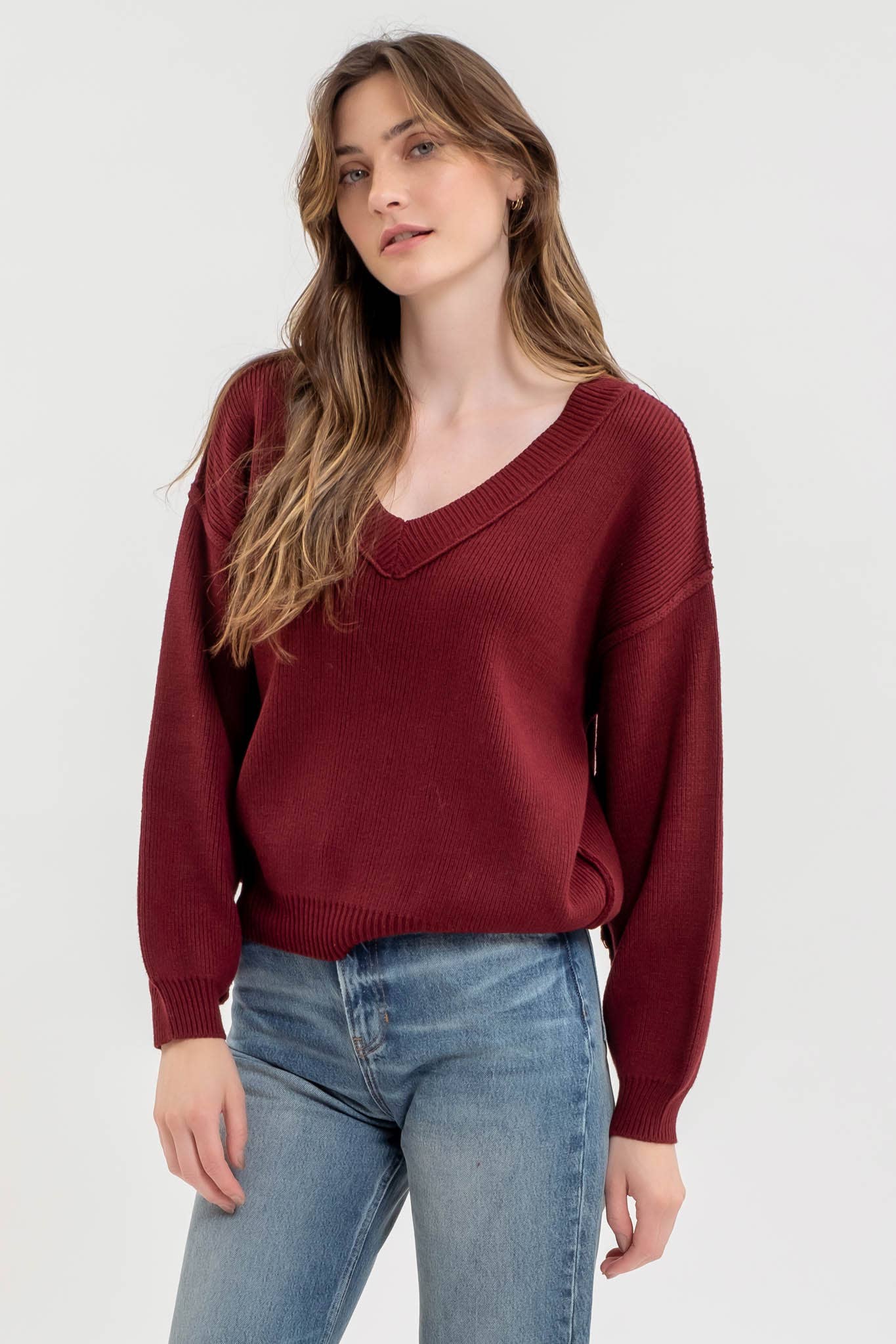 Exposed Seam V-Neck Sweater