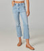 light wash high rise  jeans with front patch pockets and a cropped bootcut leg 