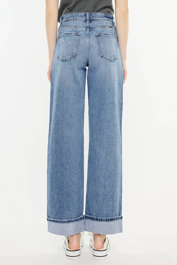 Wide Leg Cuffed Jeans