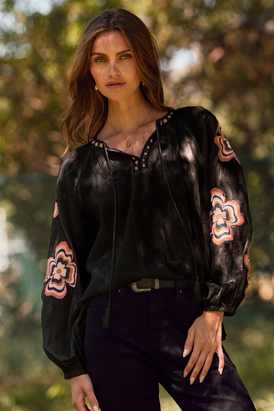 Blouse w/ Floral Embroidery