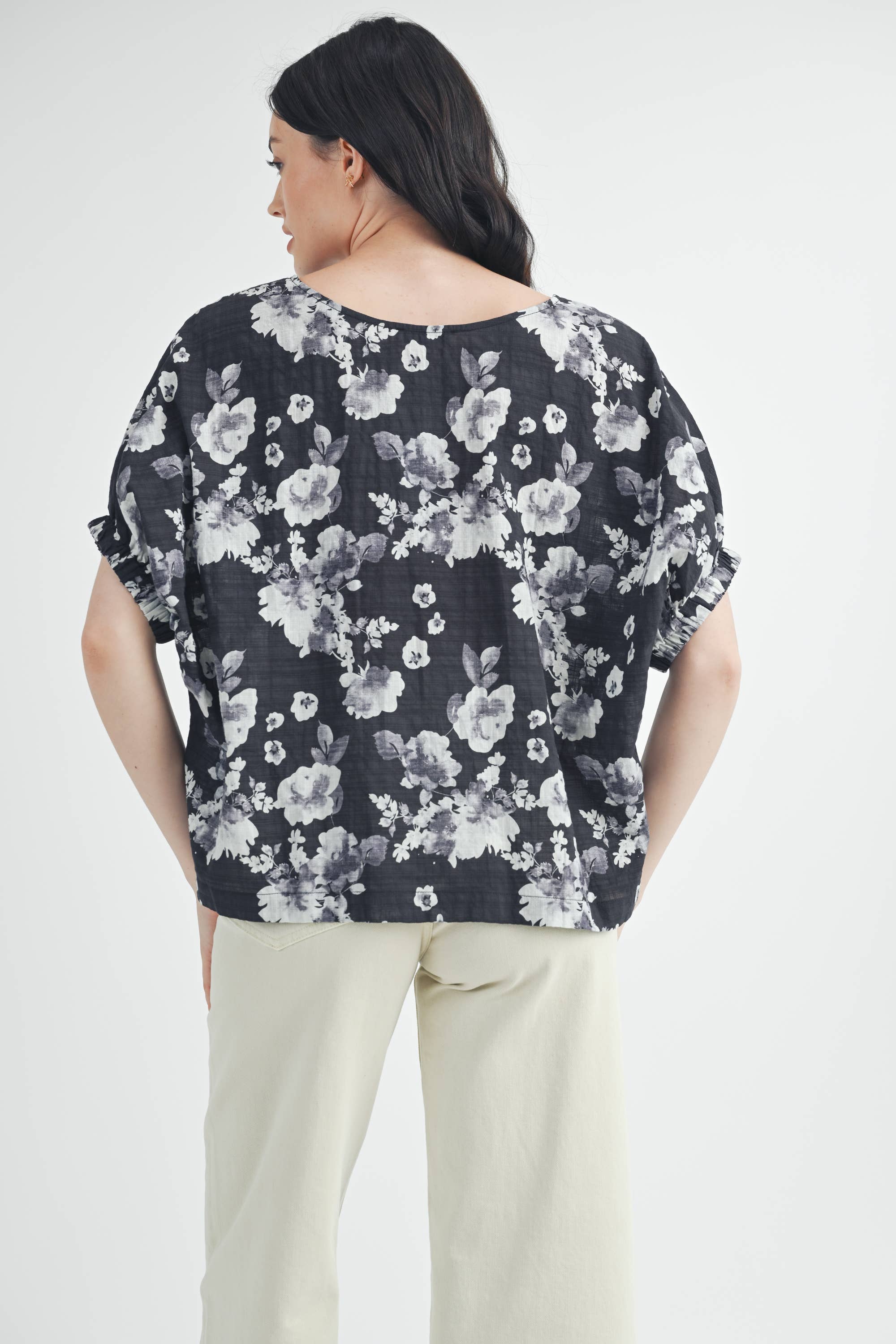 Black & White Floral Print Blouse