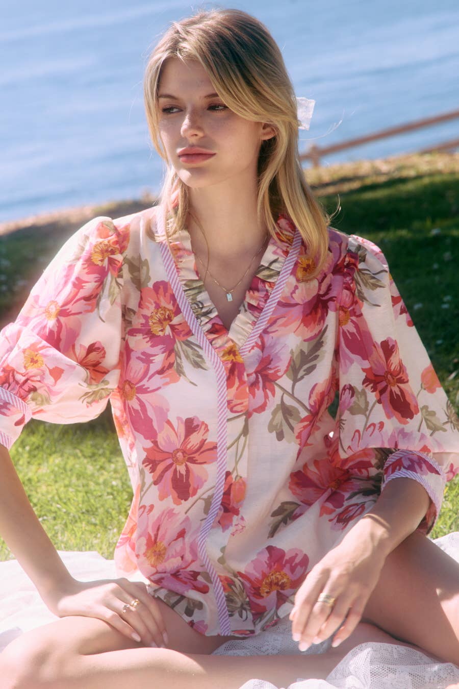 Ruffled Floral Print Top