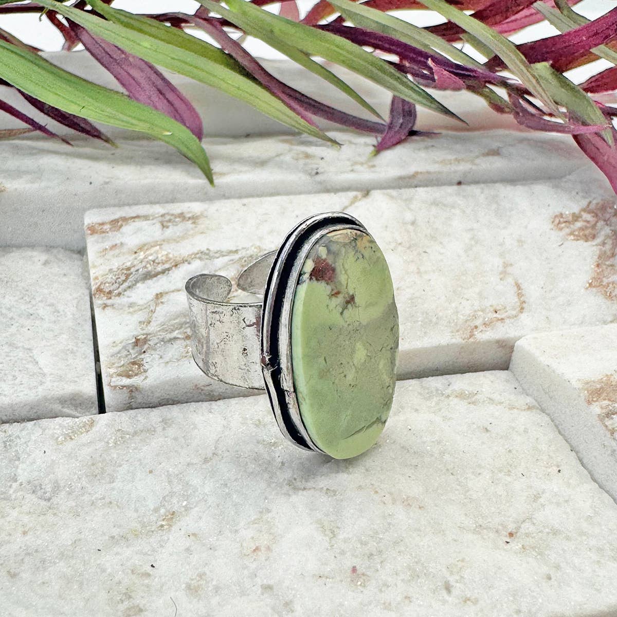 Handcrafted Stone Ring - Lemon Chrysoprase