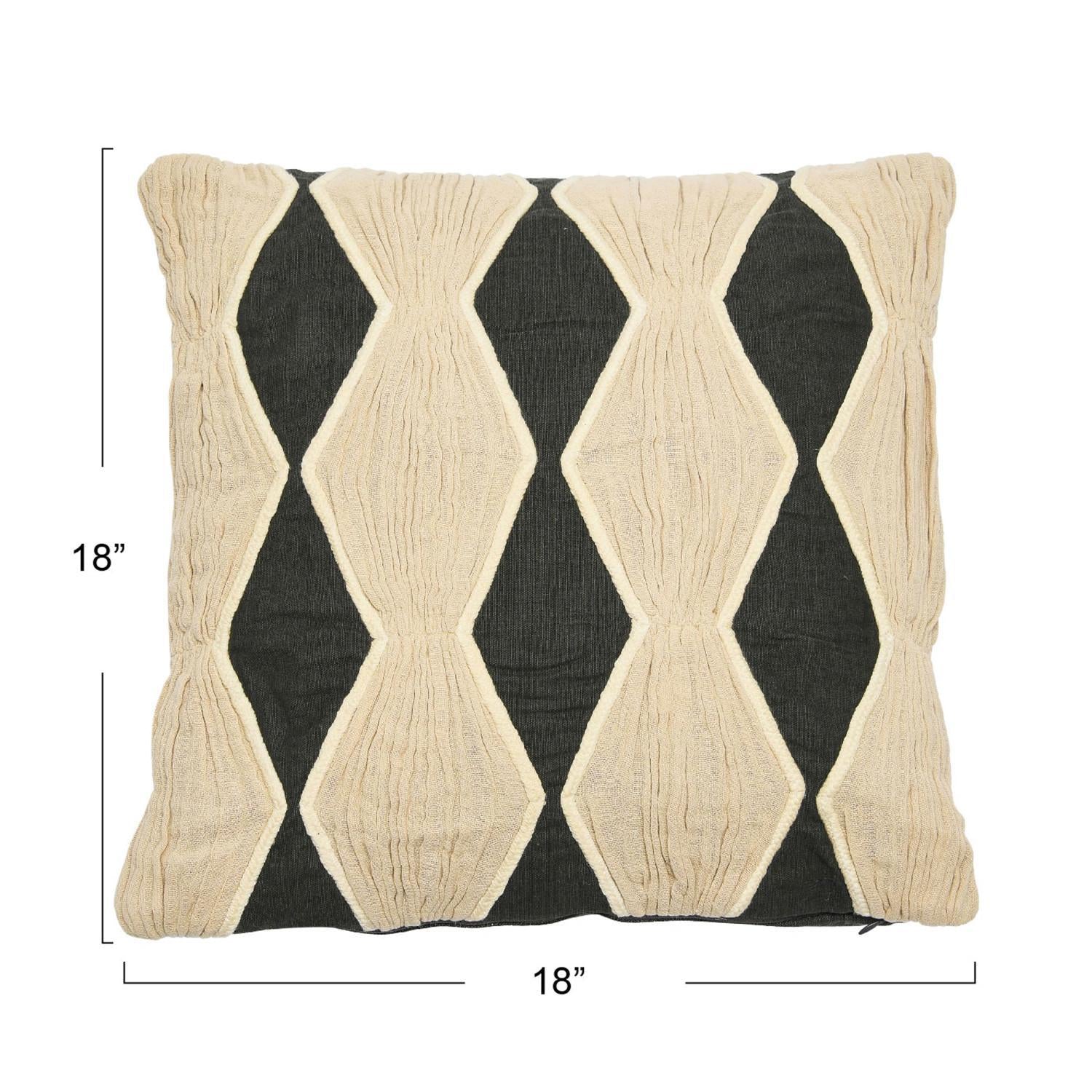 Cotton Pillow w/ Applique & Diamond Pattern