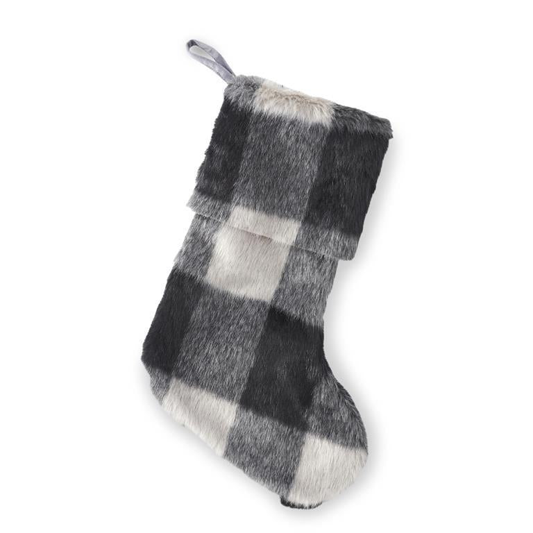 Faux Fur Stocking - Black & Gray