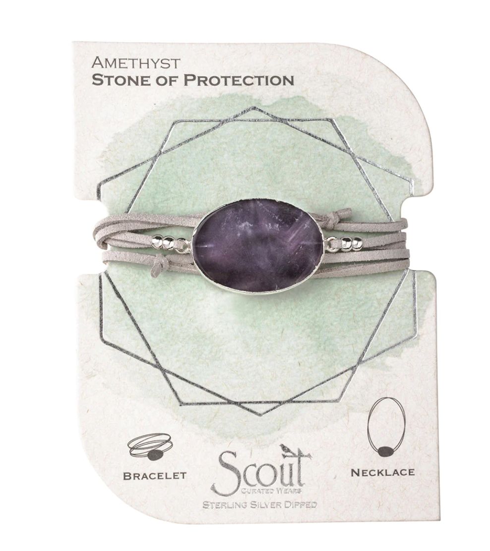 Suede & Stone Wrap Bracelet - Amethyst