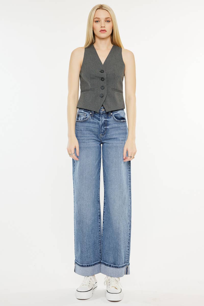 Wide Leg Cuffed Jeans