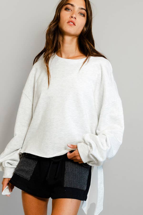 Side Tie Raw Edge Sweatshirt