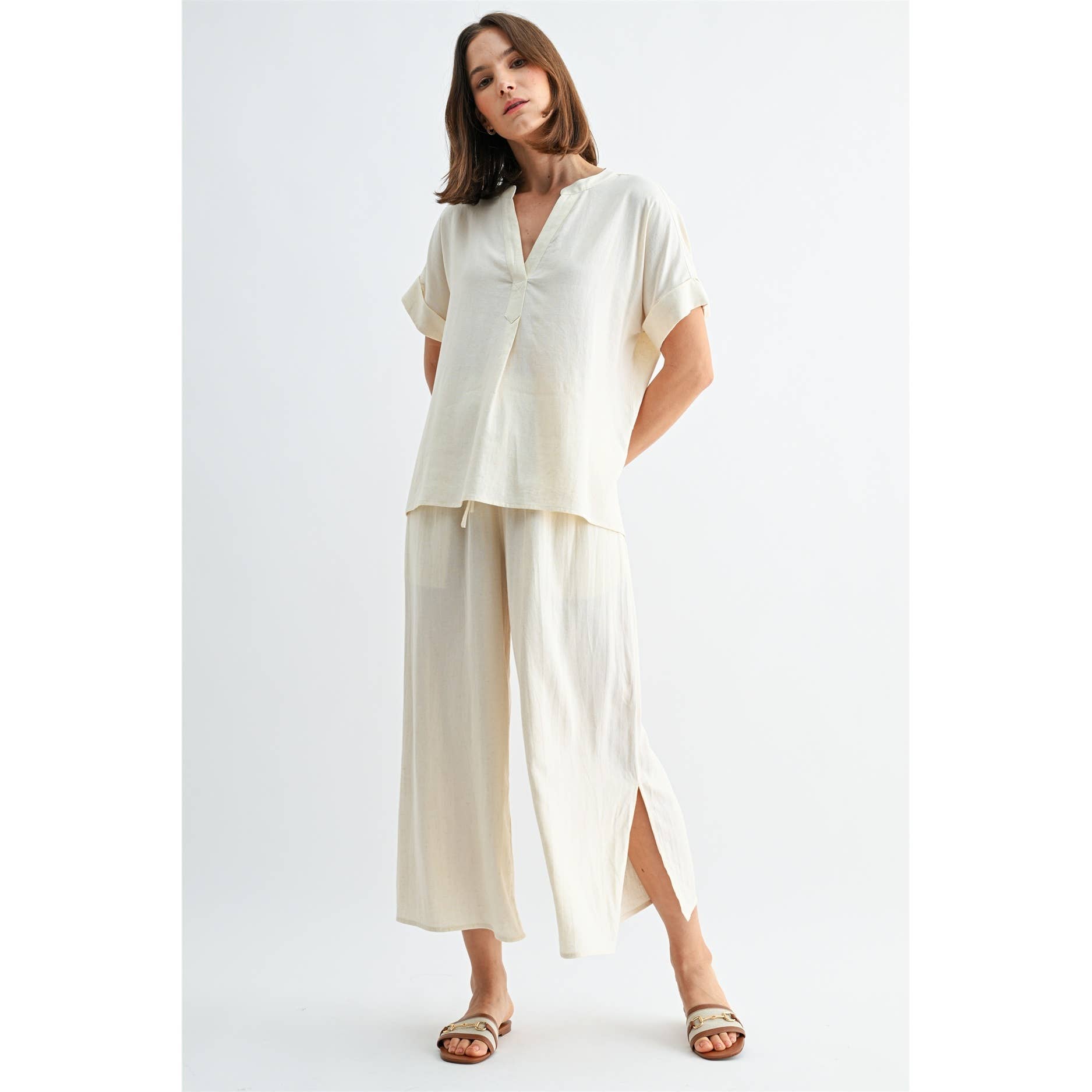 Side Slit Linen Pants