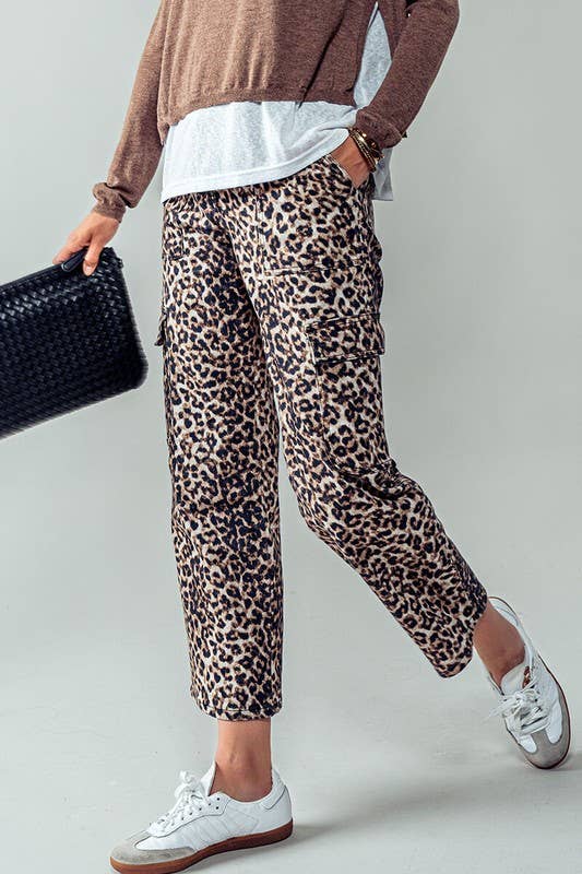 Cropped Leopard Cargo Pants