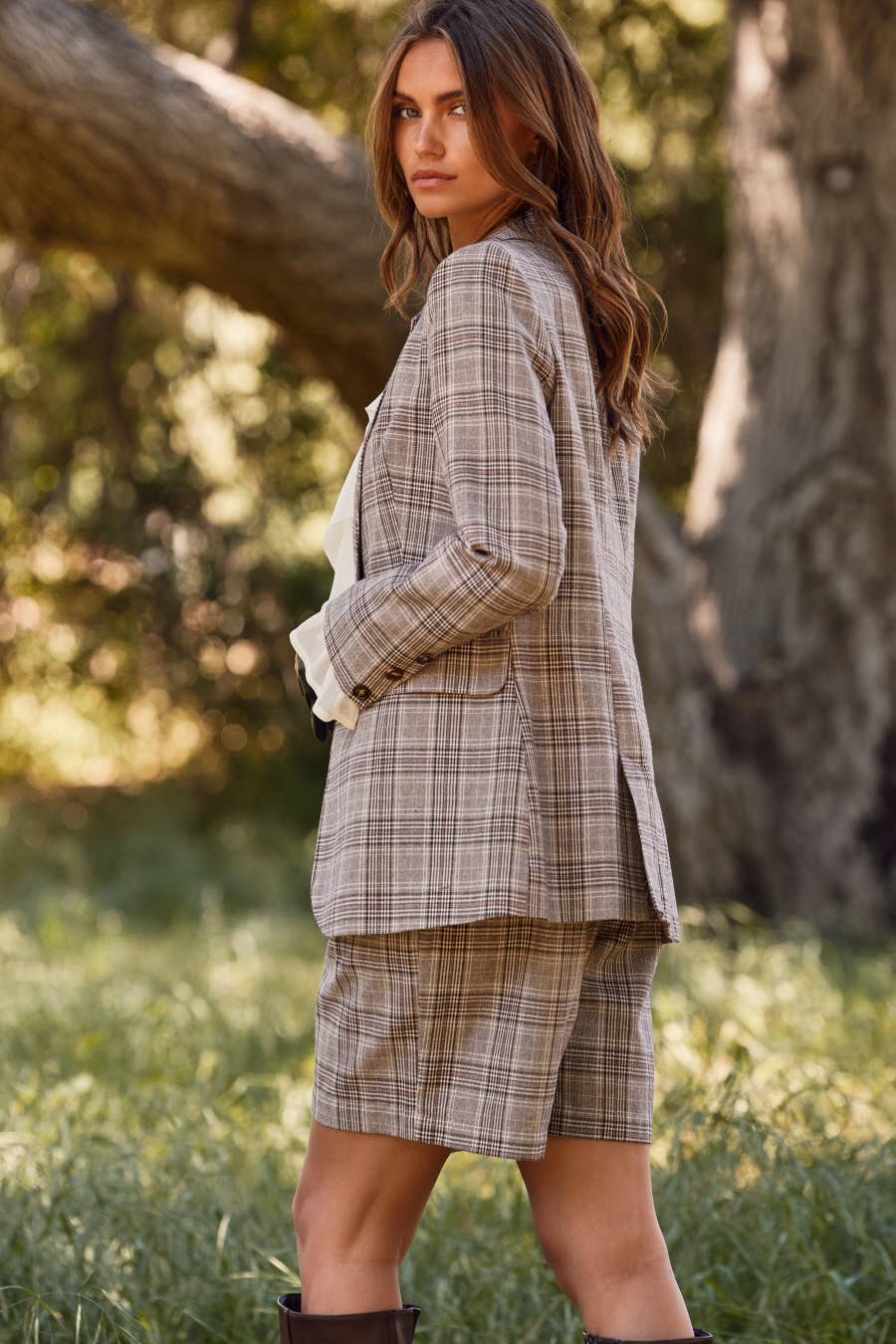 Plaid Single-Breasted Blazer